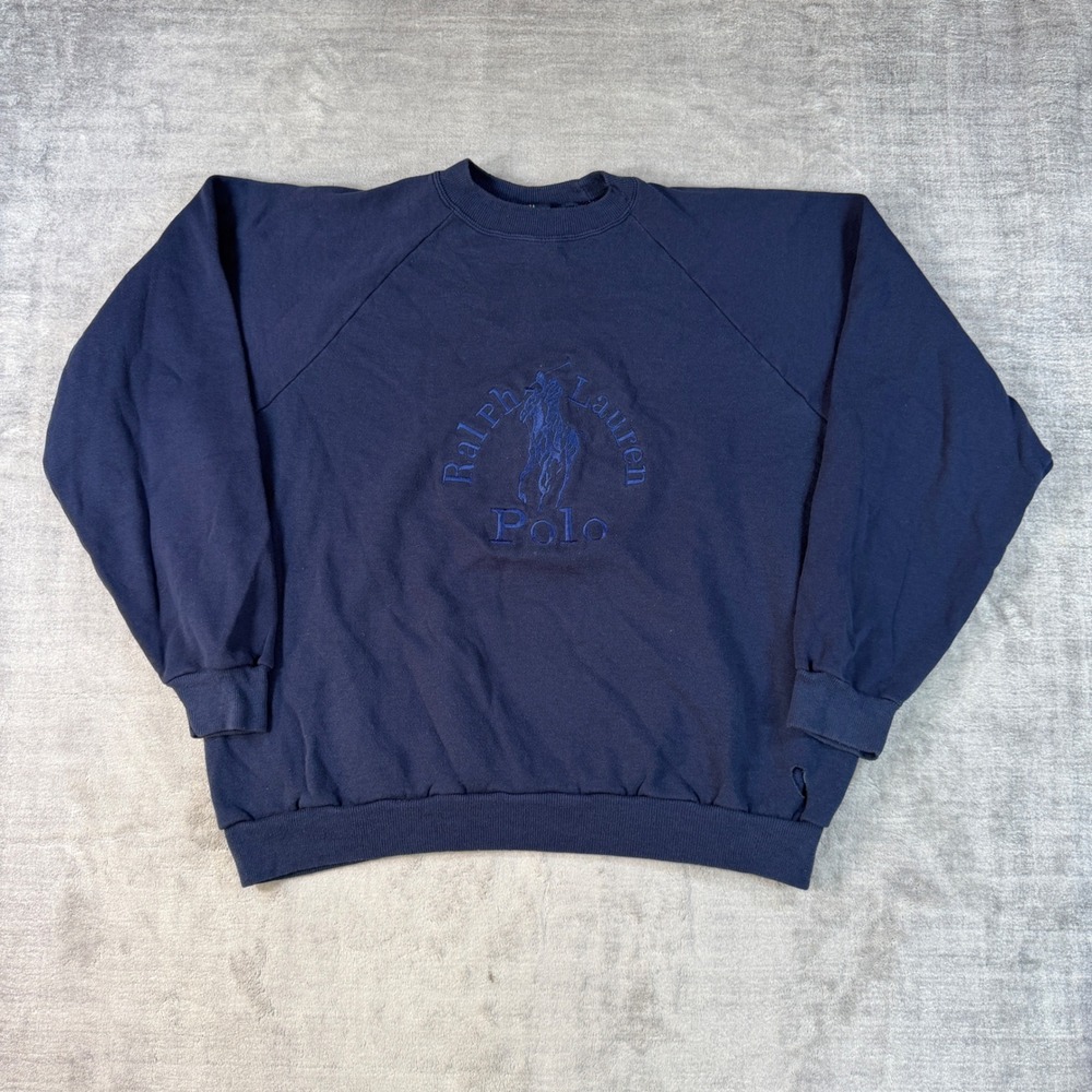 Vintage Polo Ralph Lauren Sweatshirt Mens XL Blue Big Pony Embroidered USA Made